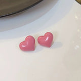 Silver Post Pink Heart Stud Earrings