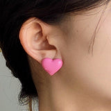 Silver Post Pink Heart Stud Earrings