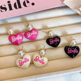 Silver Post Barbie Pearl Heart Earrings