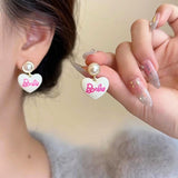 Silver Post Barbie Pearl Heart Earrings