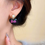 Silver Post Barbie Pearl Heart Earrings