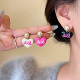 Silver Post Barbie Pearl Heart Earrings