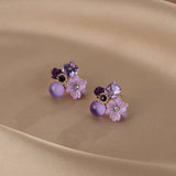 Silver Post Purple Crystal Small Flower Stud Earrings