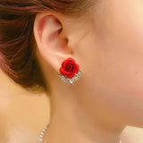 Silver Post Red Blue Purple Rose Stud Earrings