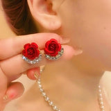 Silver Post Red Blue Purple Rose Stud Earrings