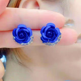 Silver Post Red Blue Purple Rose Stud Earrings