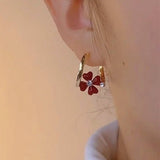 Silver Post Red Flower Earrings