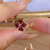 Silver Post Red Flower Earrings