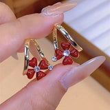 Silver Post Red Flower Earrings