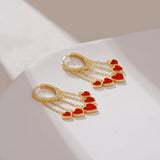 Silver Post Red Peach Heart Earrings