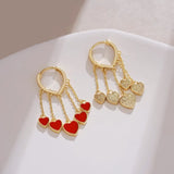 Silver Post Red Peach Heart Earrings