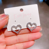 Silver Post Rhinestone Love Stud Earrings