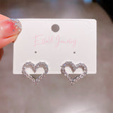 Silver Post Rhinestone Love Stud Earrings