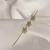 Silver Post Single Piece Zircon Flower Earrings