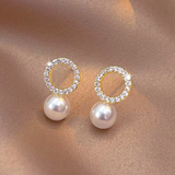 Silver Post Sparkling Diamond Pearl Stud Earrings