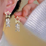 Silver Post Star Drop Earrings