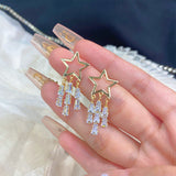 Silver Post Star Drop Earrings