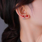 Silver Post Tulip Red Flower Earrings