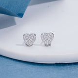 Silver Post Heart Zircon Stud Earrings