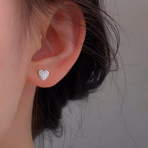 Silver Post Heart Zircon Stud Earrings