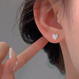 Silver Post Heart Zircon Stud Earrings