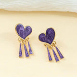 Silver Post Purple Heart Earrings