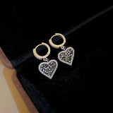 Silver Post Zircon And Diamond Heart-Design Earrings