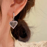 Silver Post Zircon And Diamond Heart-Design Earrings