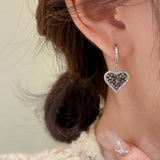 Silver Post Zircon And Diamond Heart-Design Earrings