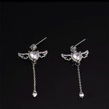 Silver Post Zircon Angel Wing Earrings