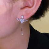 Silver Post Zircon Angel Wing Earrings