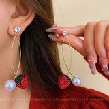 Silver Post Artificial Pearl Strawberry Earrings