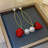 Silver Post Artificial Pearl Strawberry Earrings