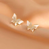 Silver Post Zircon Butterfly Earrings