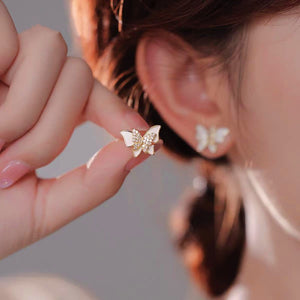 Silver Post Zircon Butterfly Earrings