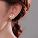 Silver Post Zircon Butterfly Earrings