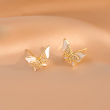 Silver Post Zircon Butterfly Earrings