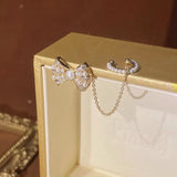 Silver Post Zircon Butterfly Pearl Cuff Earrings