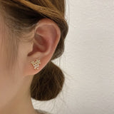 Silver Post Zircon Crystal Flower Asymmetric Earrings