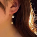 Silver Post Zircon D Letter Earrings