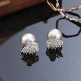 Silver Post Zircon Diamond Swan Pearl Earrings