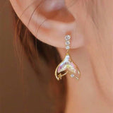 Silver Post Zircon Fishtail Crystal Earrings