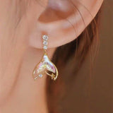 Silver Post Zircon Fishtail Crystal Earrings