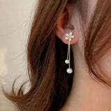 Silver Post Zircon Flower Jacket Earrings