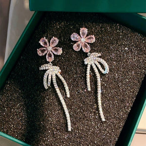 Silver Post Zircon Flower Earrings