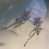 Silver Post Zircon Flower Earrings