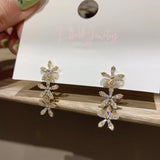 Silver Post Zircon Flower Earrings