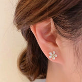 Silver Post Zircon Flower Jacket Earrings