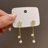 Silver Post Zircon Flower Jacket Earrings