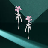 Silver Post Zircon Flower Earrings